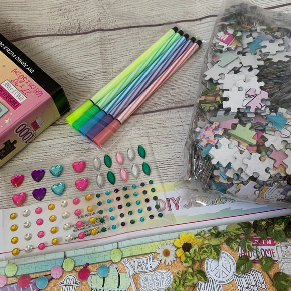 DIY Jumbo Puzzle Design Kit Markers Gems 1,000 Piece Color Craft Puzzle 27x20" - Picture 3 of 12